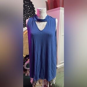 Torrid Blue Tank Top with White Lace Detail